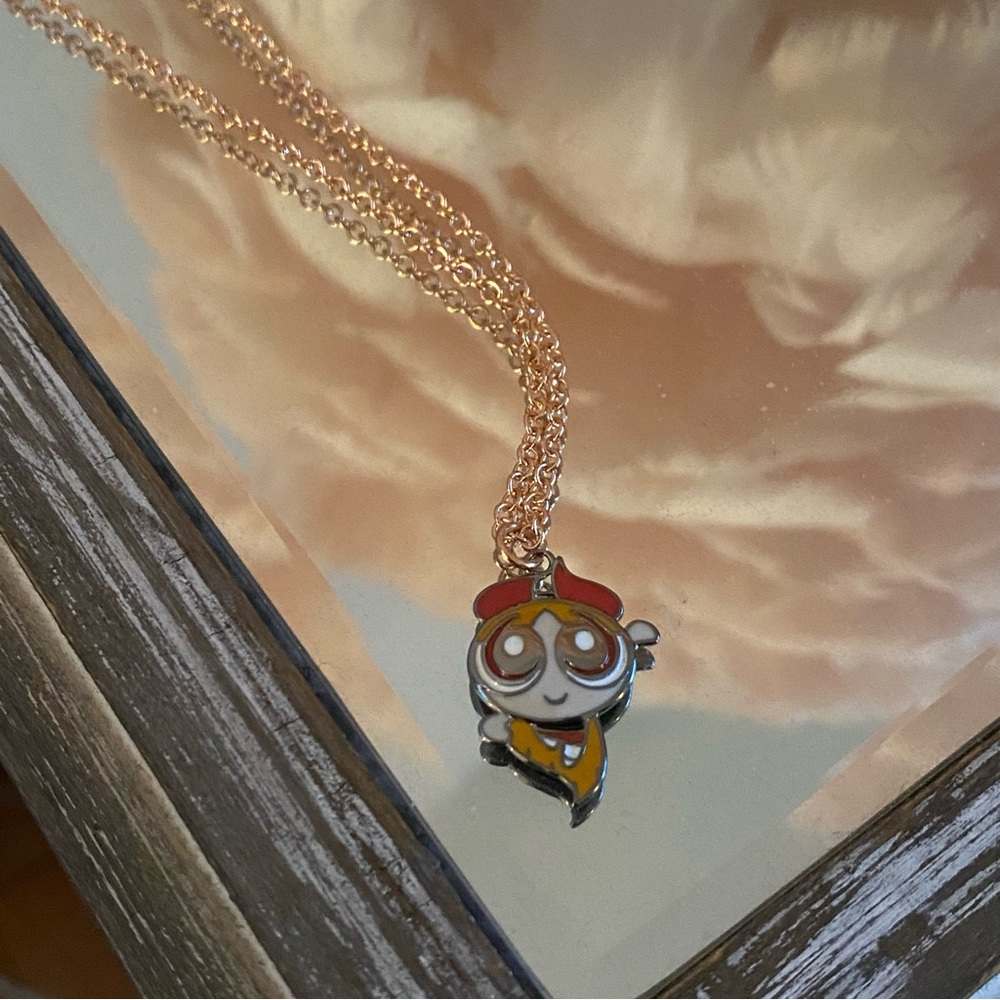 Powerpuff Girls Blossom Small Charm Necklace on Rose Gold Tone Chain